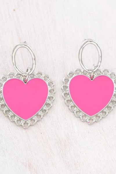 Pink Heart Dangle Earrings