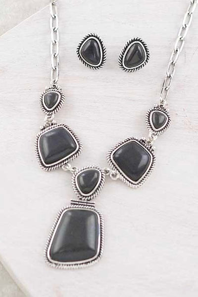 Black Semi Stone Necklace Set