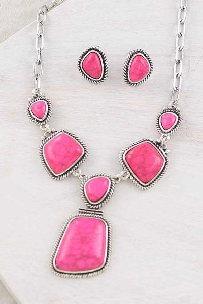 Pink Semi Stone Necklace Set
