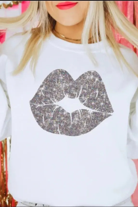 Glitter Effects Lips Sweatshirt Classy Southern Bling