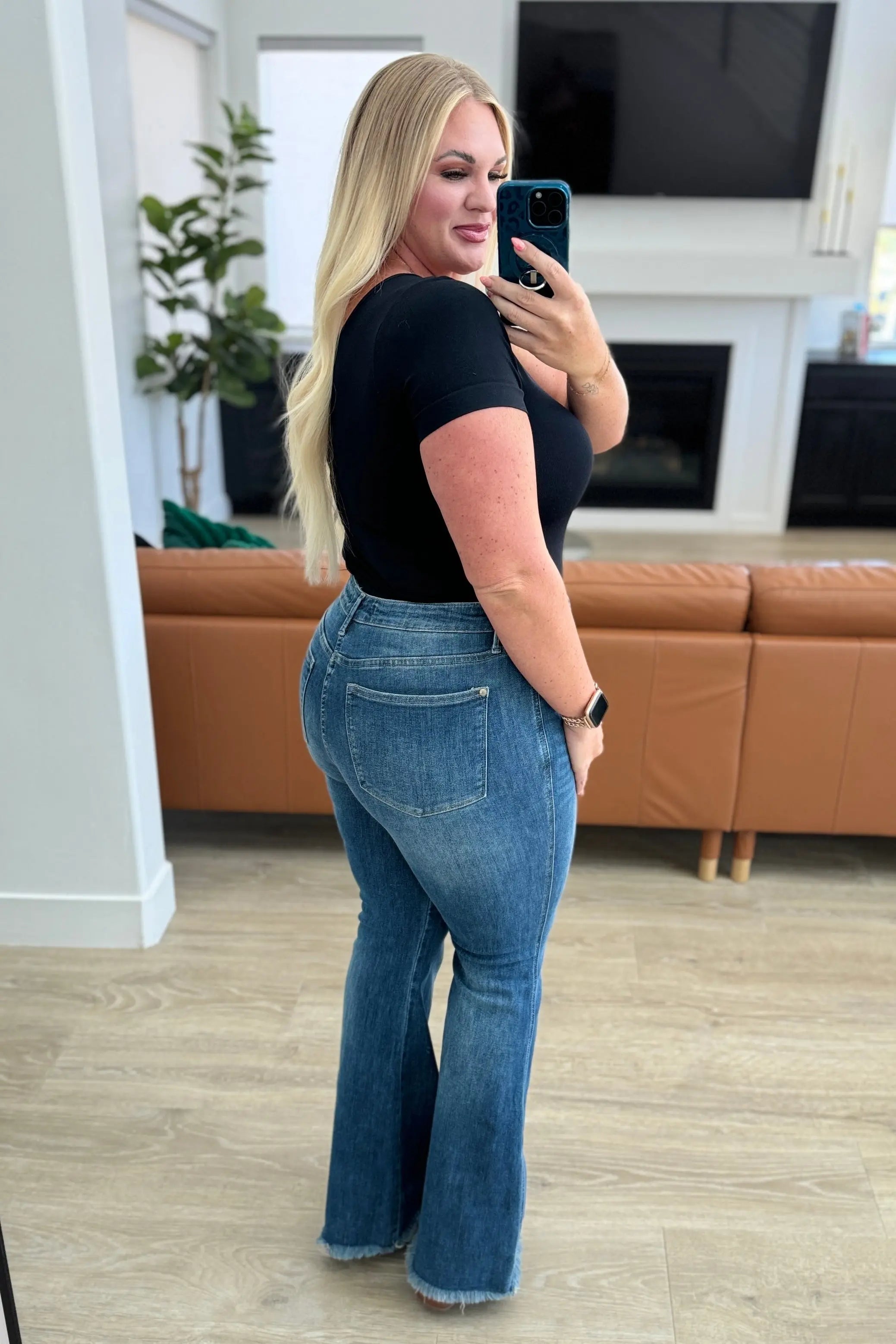 Miley High Waist Control Top Frayed Hem Flare Jeans Ave Shops