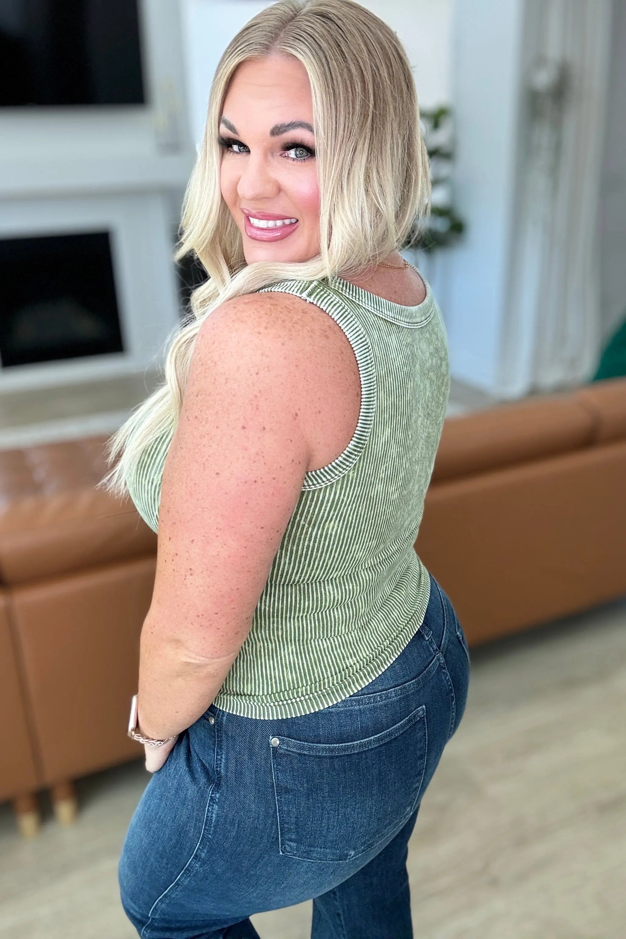 Go the Distance Ribbed Tank in Ash Olive Ave Shops