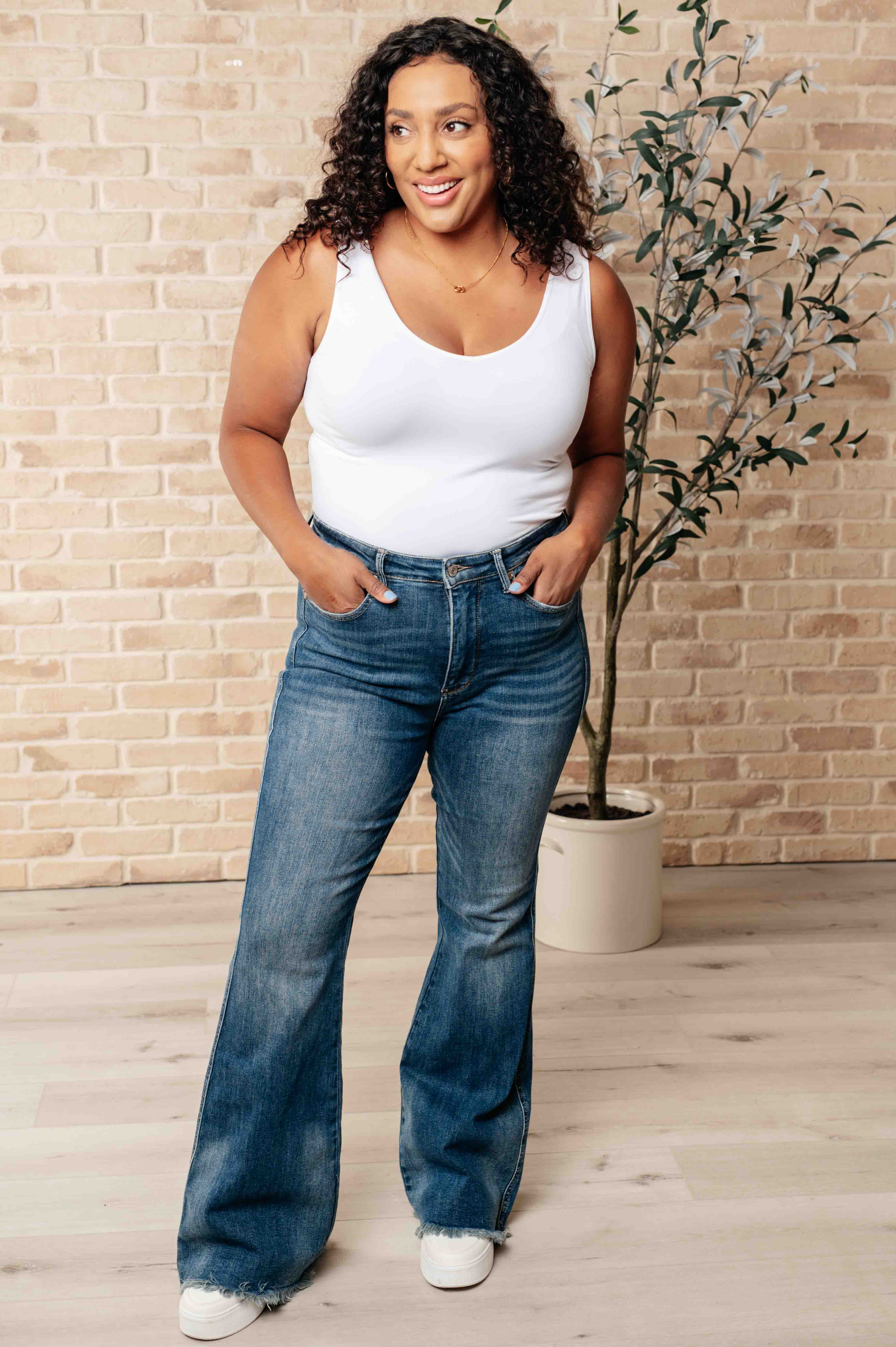 Miley High Waist Control Top Frayed Hem Flare Jeans Ave Shops