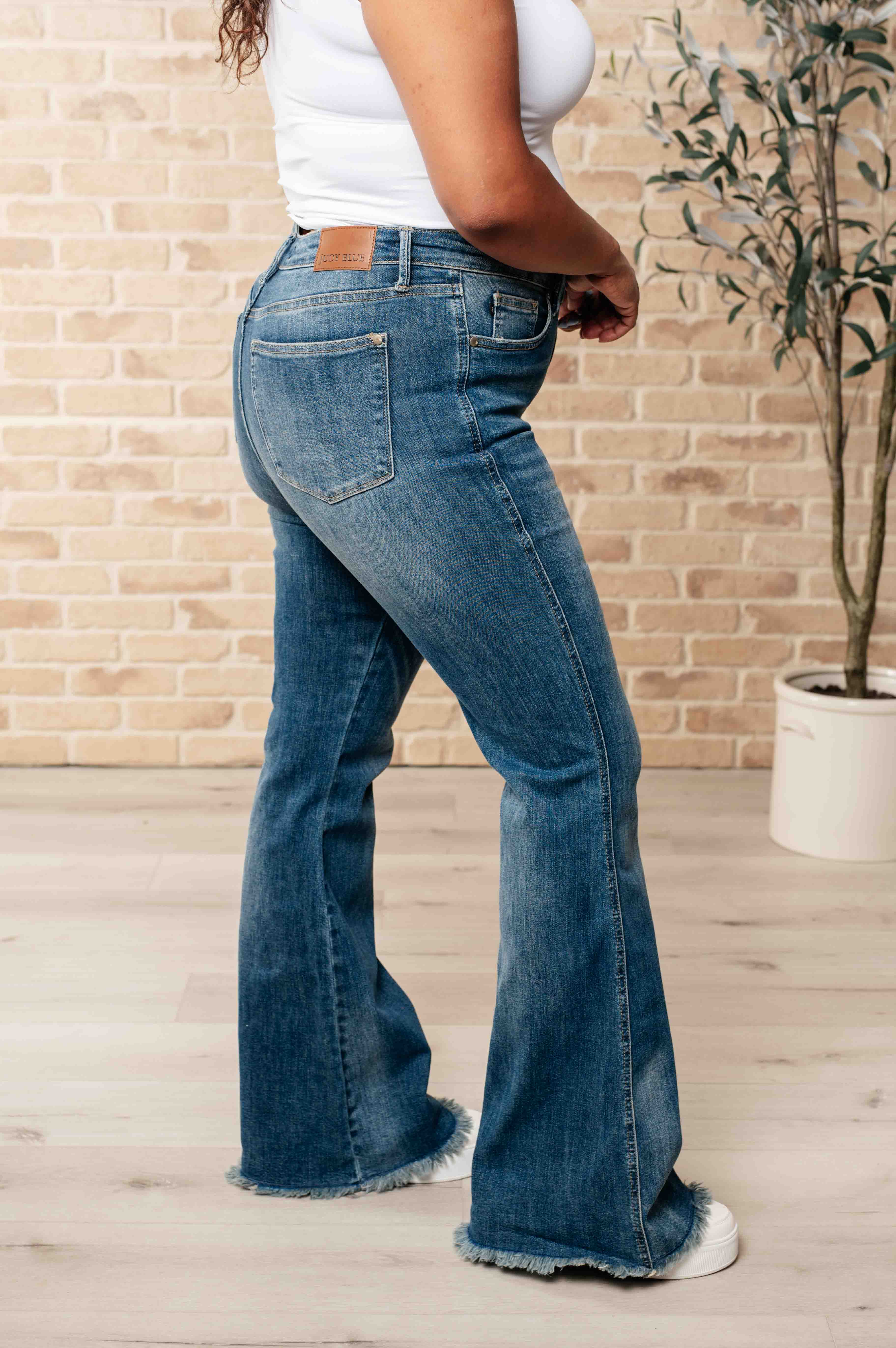 Miley High Waist Control Top Frayed Hem Flare Jeans Ave Shops