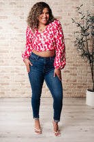 Zola Zip Up Abstract Print Crop Top in Magenta Ave Shops