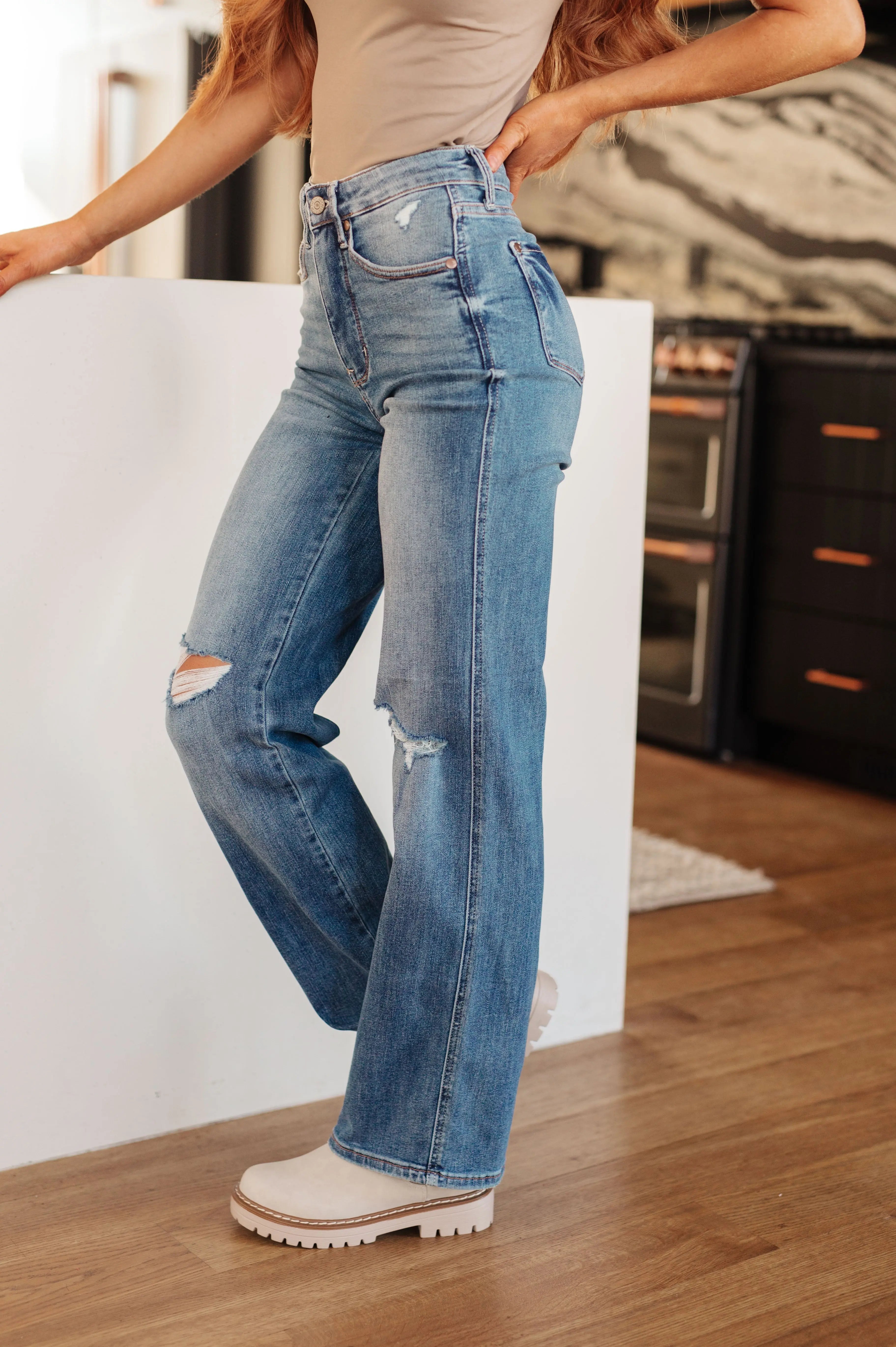 Bree High Rise Control Top Distressed Straight Jeans Ave Shops