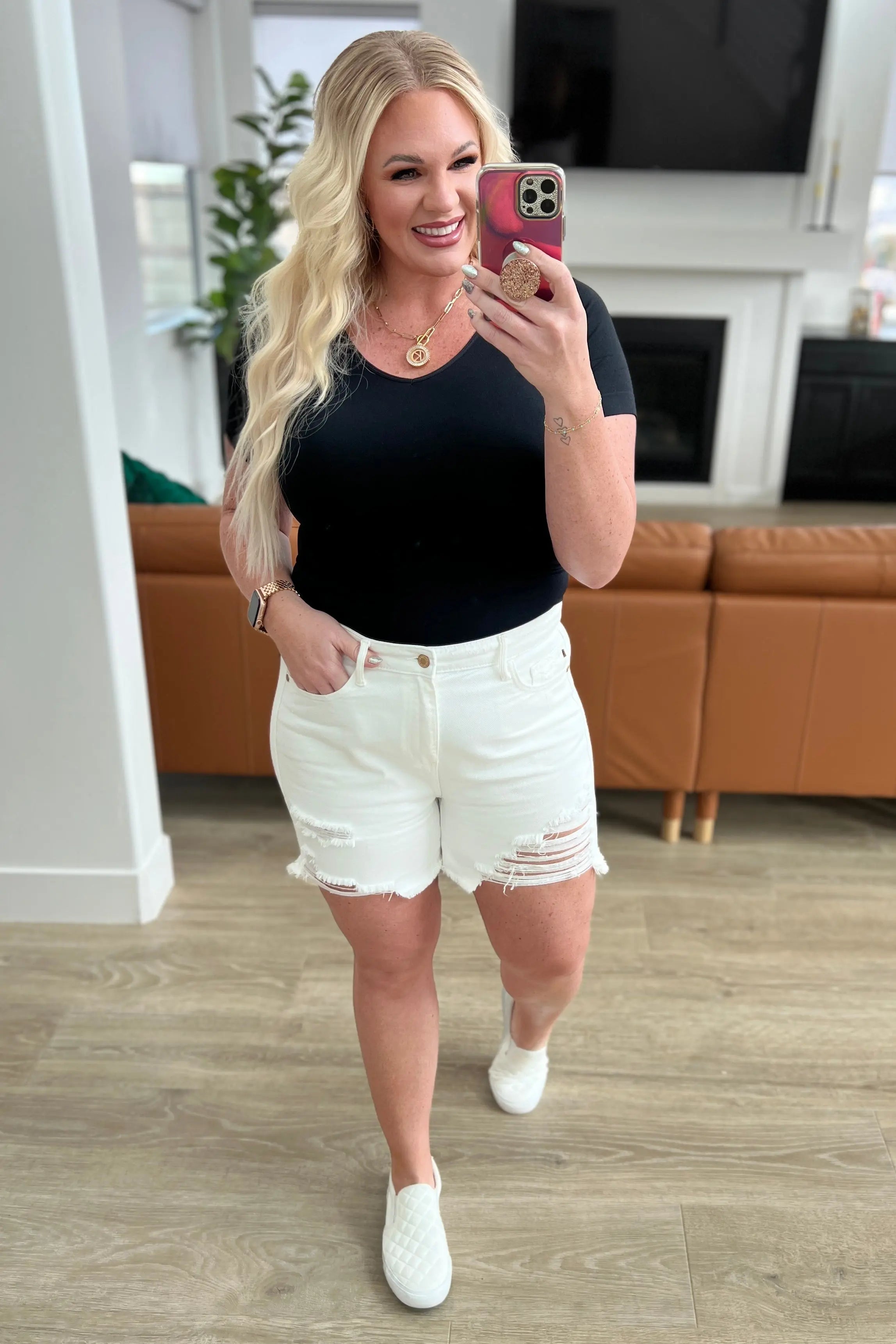 Jessie High Rise Rigid Magic Cutoff Shorts in White Ave Shops