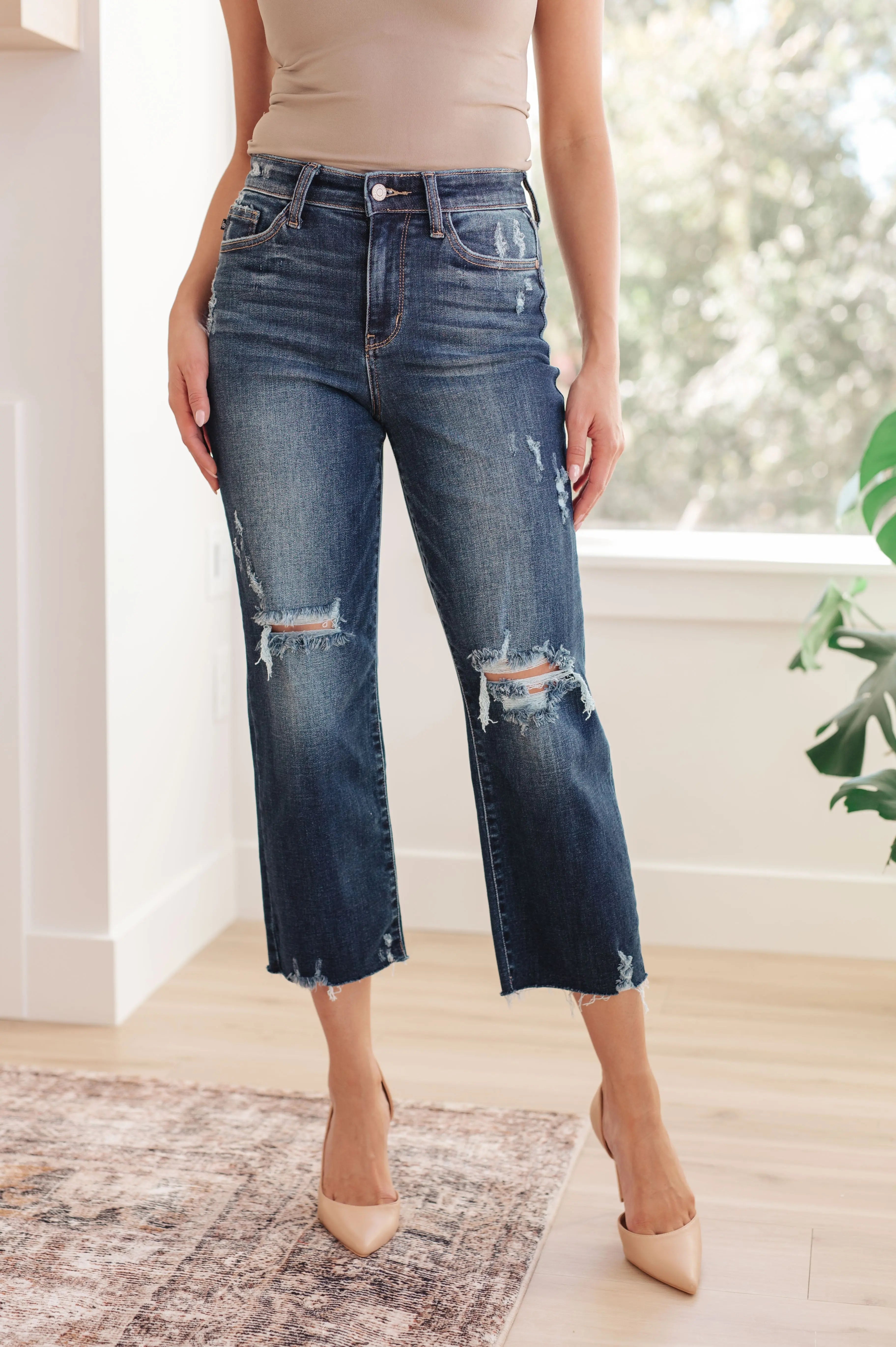 Whitney High Rise Distressed Wide Leg Crop Jeans Ave Shops
