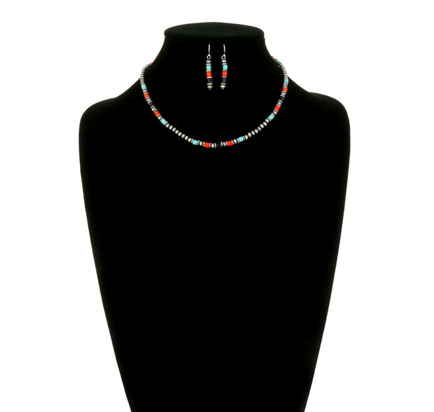 Navajo Style Pearl & Bead Necklace Set
