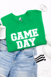 PREORDER: Embroidered Glitter Game Day Sweatshirt in Kelly Green/White