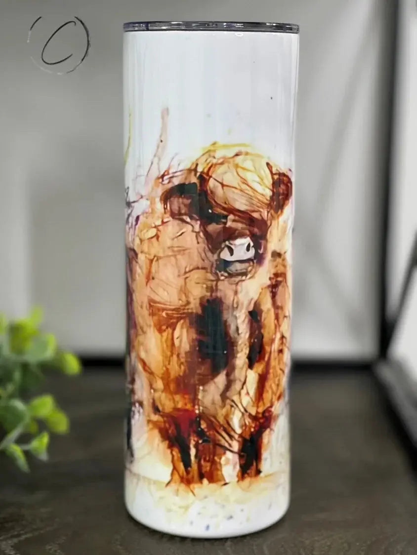 PREORDER: Watercolor Highland Cow Skinny Tumbler Ave Shops