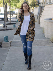 Fireplace Chillin Sweater Cardigan with Pockets, Leopard