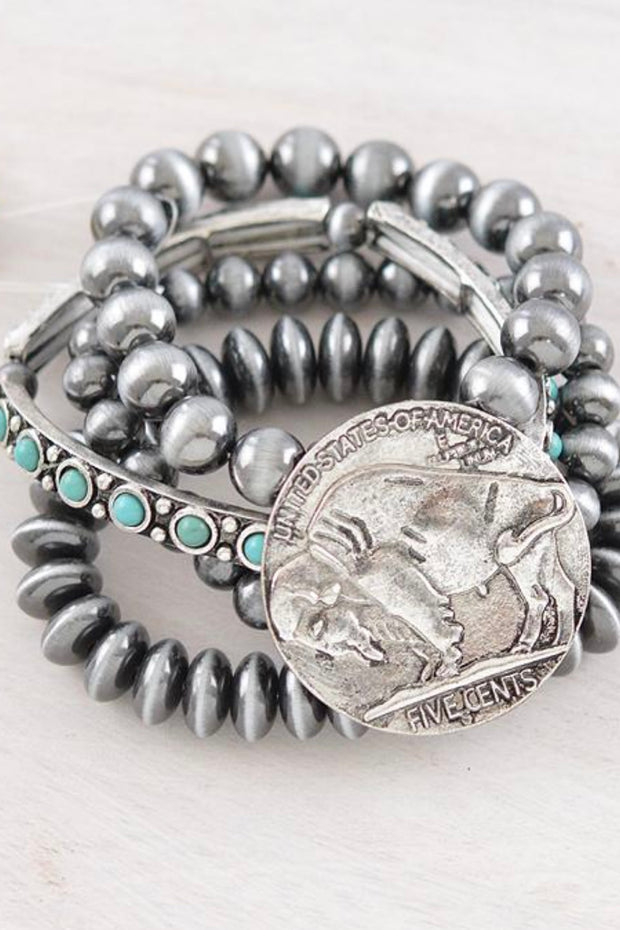 Multi Strand Western Coin Navajo Bracelet