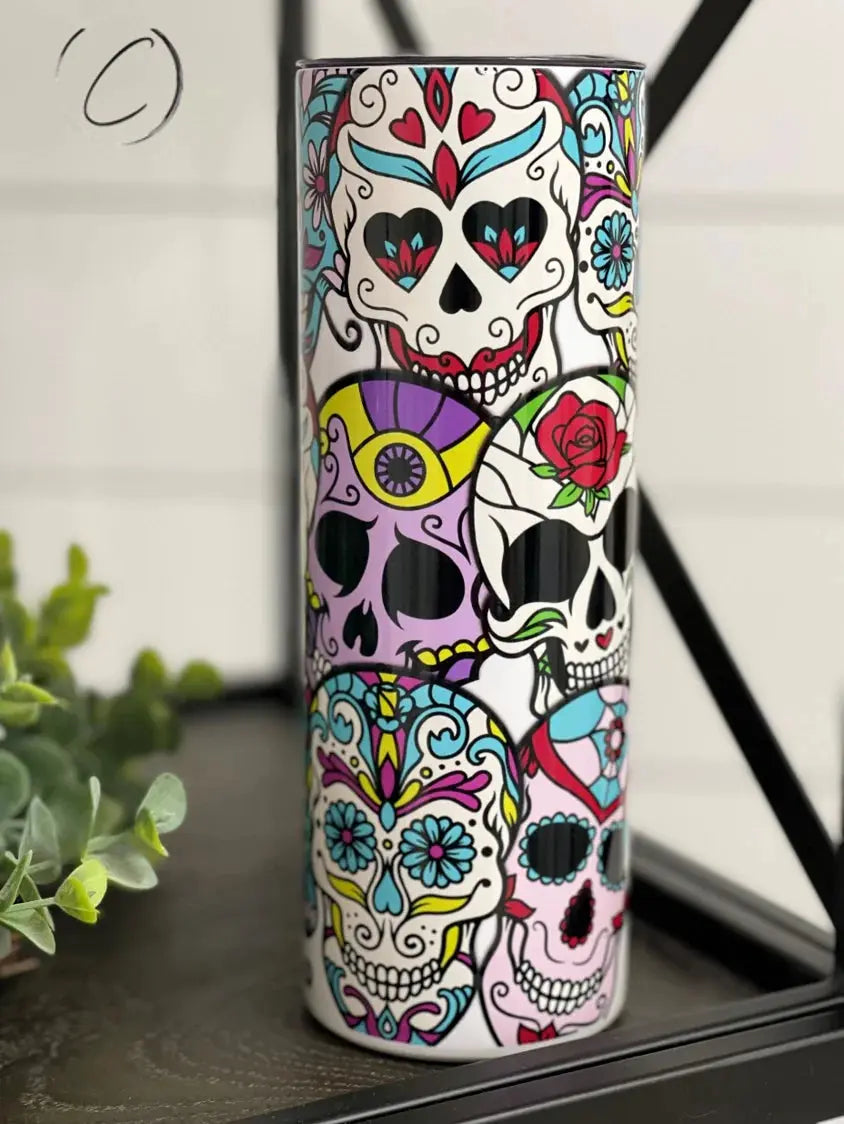 PREORDER: Sugar Skulls UV Color Changing Skinny Tumbler Ave Shops