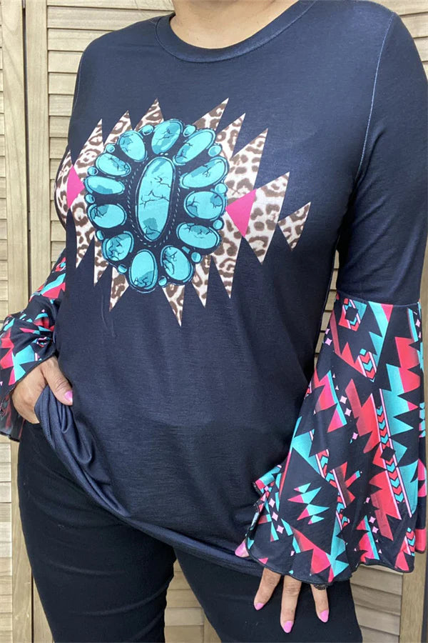 Aztec Bell Sleeve Top