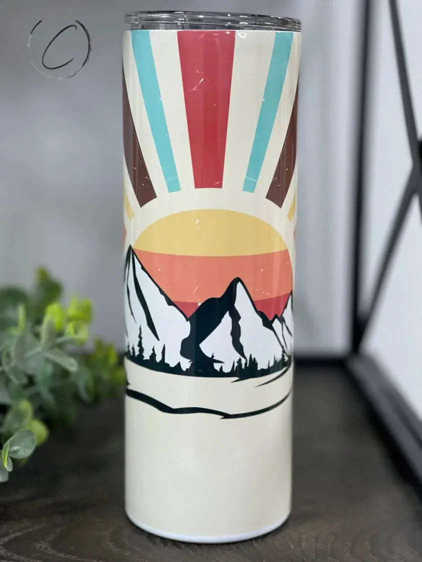 PREORDER: Retro Mountain Sunset Skinny Tumbler Ave Shops