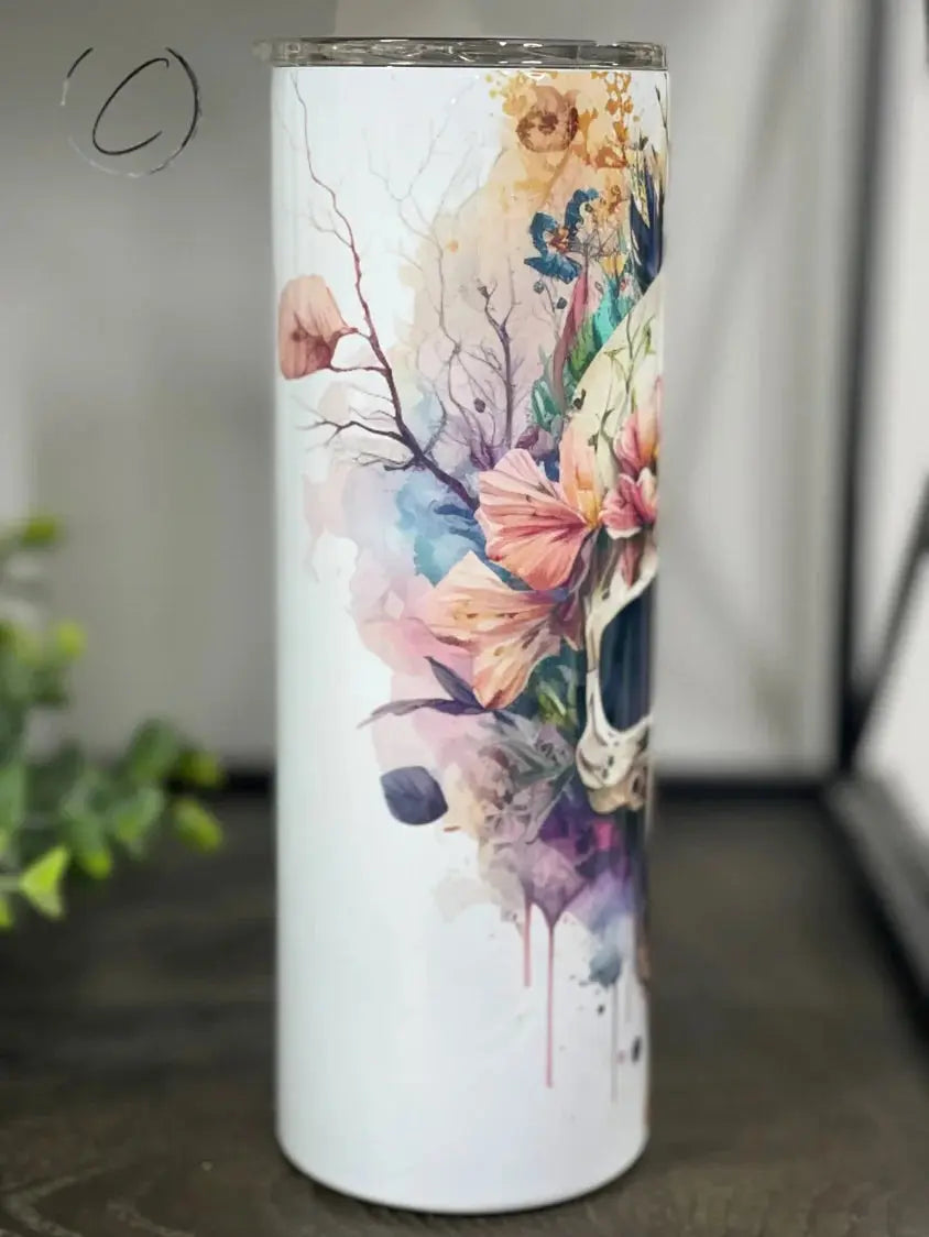 PREORDER: Boho Floral Skull Skinny Tumbler Ave Shops