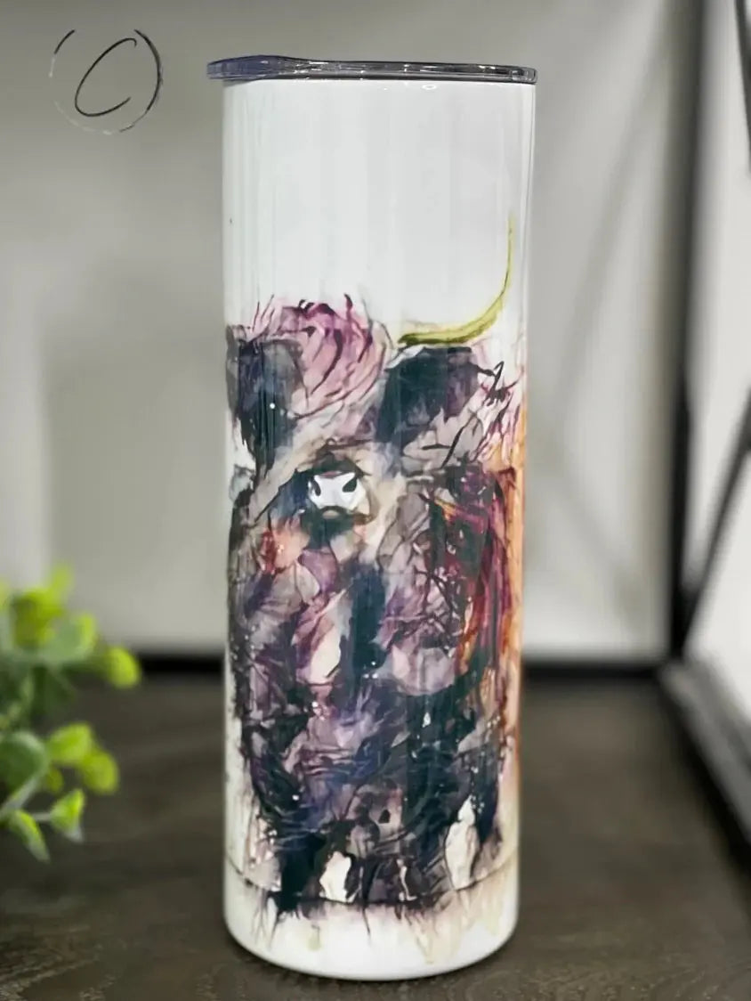 PREORDER: Watercolor Highland Cow Skinny Tumbler Ave Shops