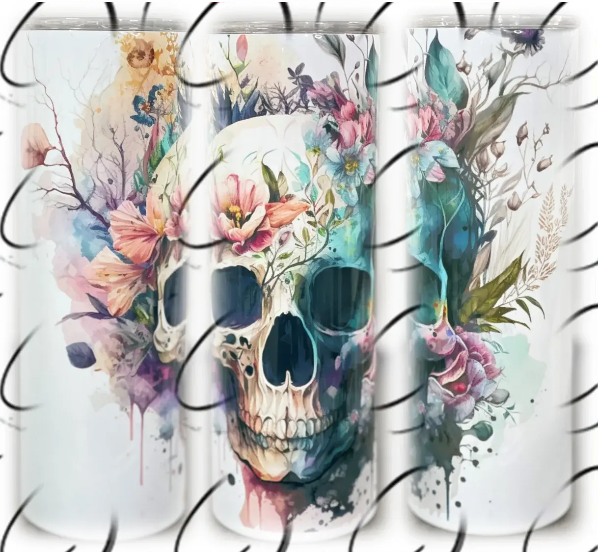 PREORDER: Boho Floral Skull Skinny Tumbler Ave Shops