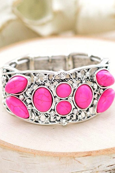 Pink Semi Stone Chunky Bracelet