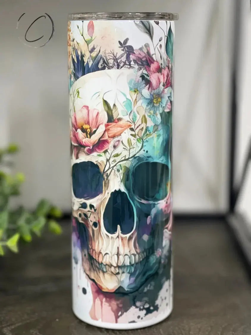 PREORDER: Boho Floral Skull Skinny Tumbler Ave Shops
