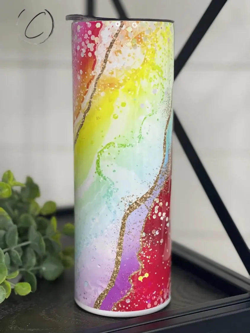 PREORDER: Red Rainbow Geode Skinny Tumbler Ave Shops