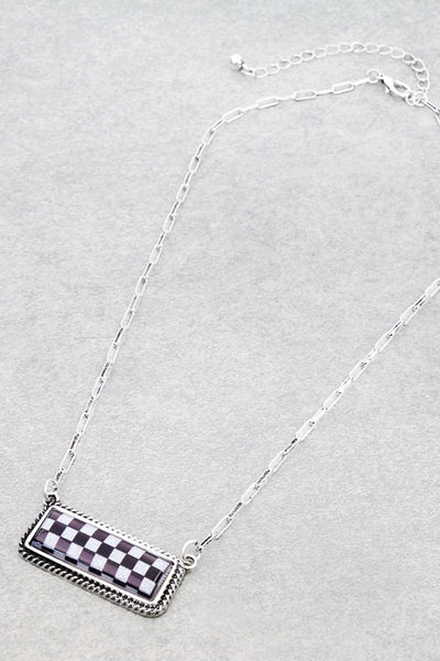 Checkered Bar Necklace- BLACK