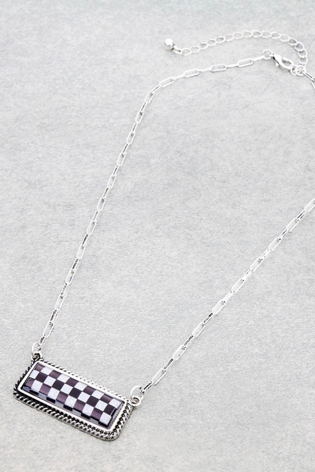 Checkered Bar Necklace- BLACK