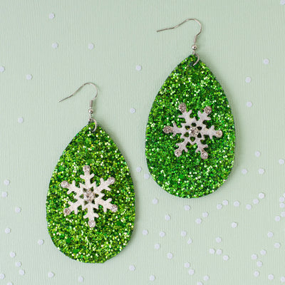 Green Snowflake Earrings