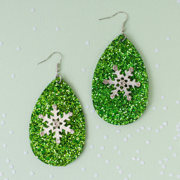 Green Snowflake Earrings