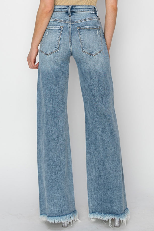 RISEN Mid Rise Button Fly Wide Leg Jeans