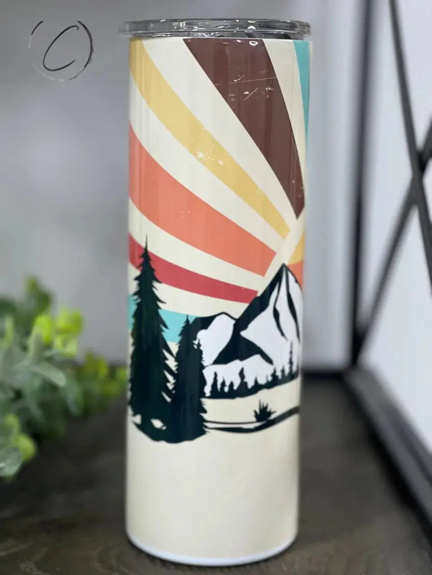 PREORDER: Retro Mountain Sunset Skinny Tumbler Ave Shops