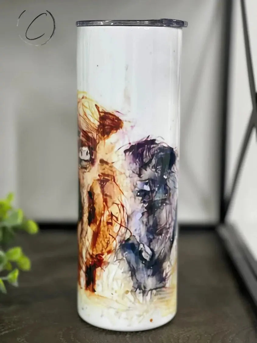 PREORDER: Watercolor Highland Cow Skinny Tumbler Ave Shops