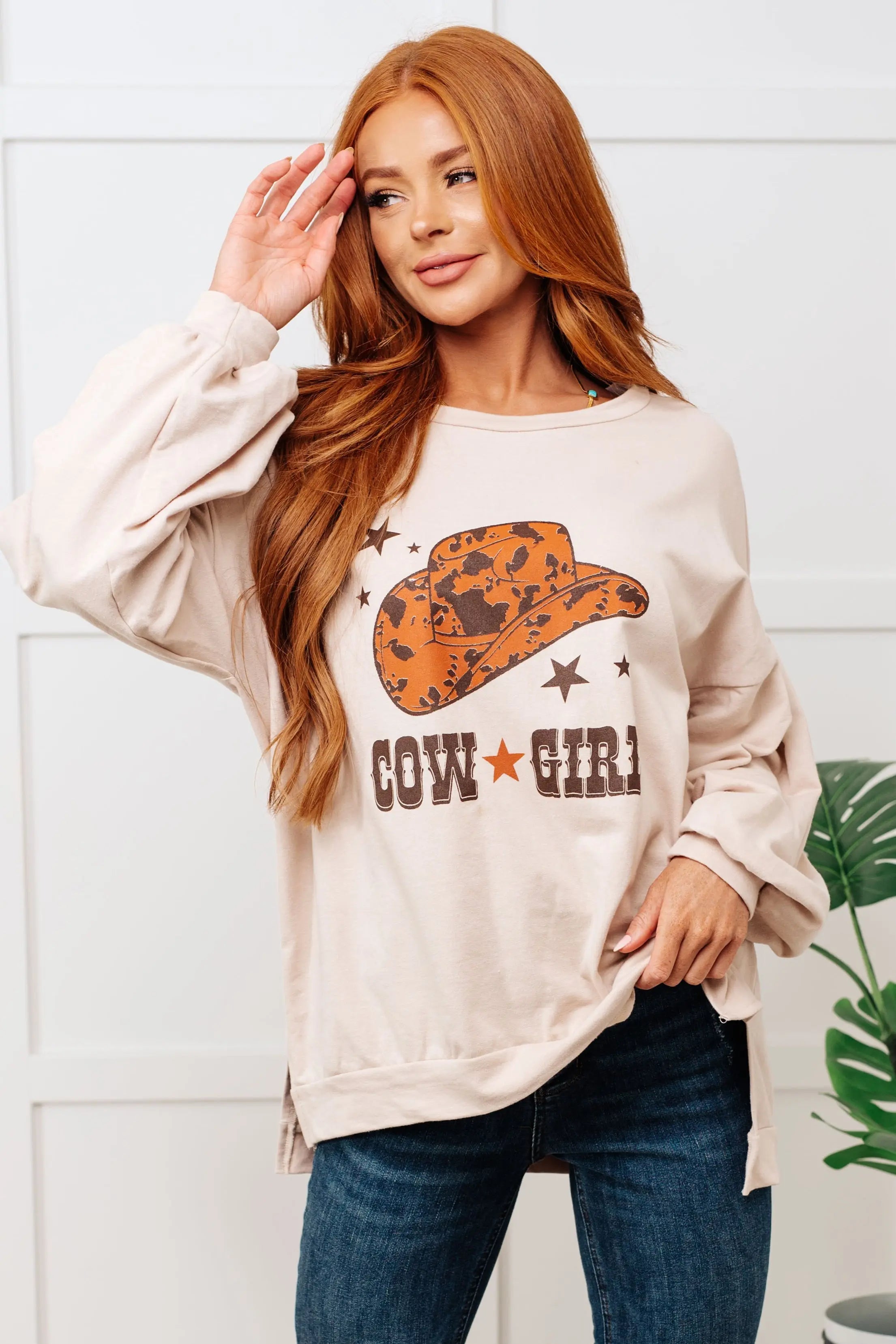 Cow Girl Graphic Pullover in Stone Ave Shops