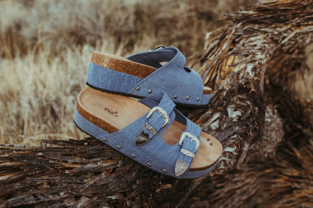 Platinum Buckles Sandal- Denim