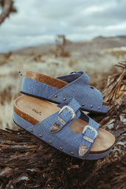 Platinum Buckles Sandal- Denim