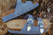 Platinum Buckles Sandal- Denim