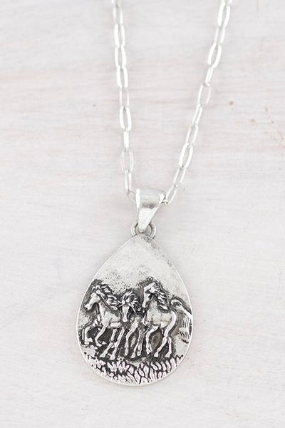 Horse Teardrop Pendant Necklace