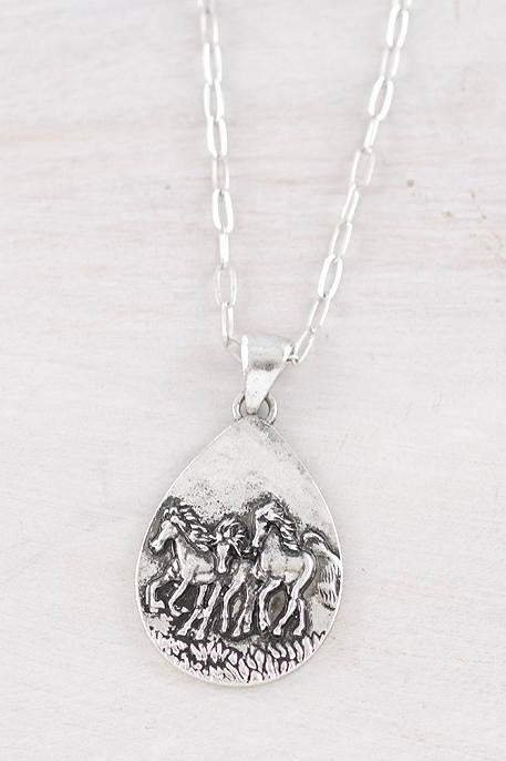 Horse Teardrop Pendant Necklace