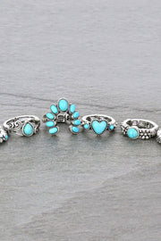 6Pc Western Design Stone Stretch Ring Set