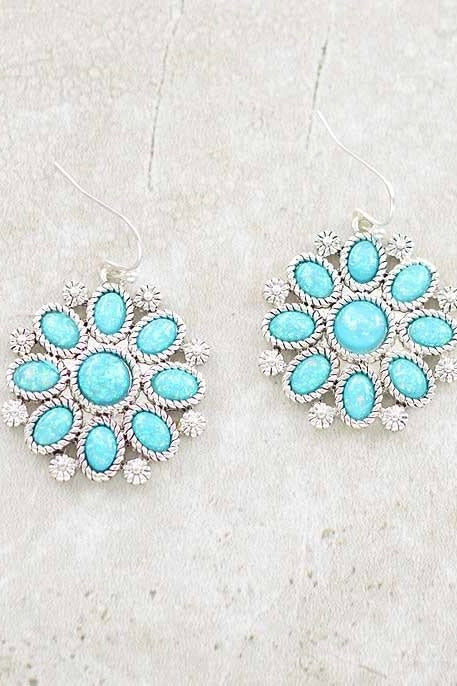 Turquoise Color Flower Earrings