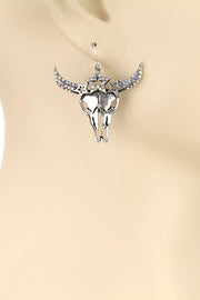 Western Steer Skull Stone Dangle Earrings