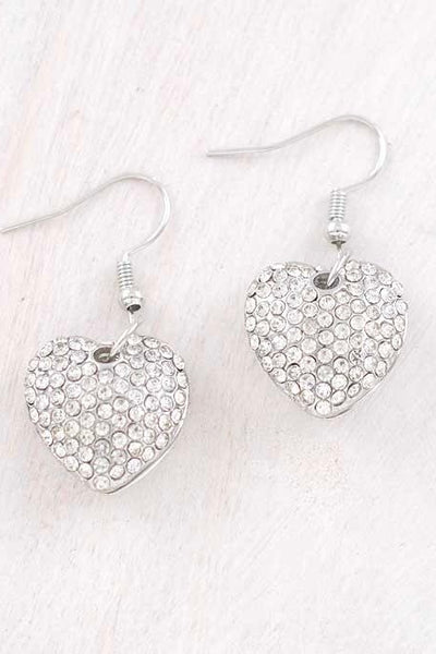 Silver Rhinestone Heart Dangle Earrings