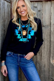 Durango Aztec In Turquoise And Copper Foil Long Sleeve
