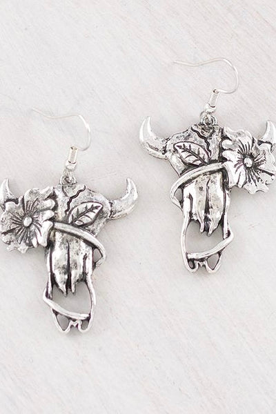 Steer Skull Dangle Earrings