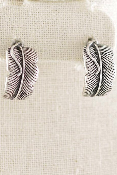 Silver Feather Hoop Earrings