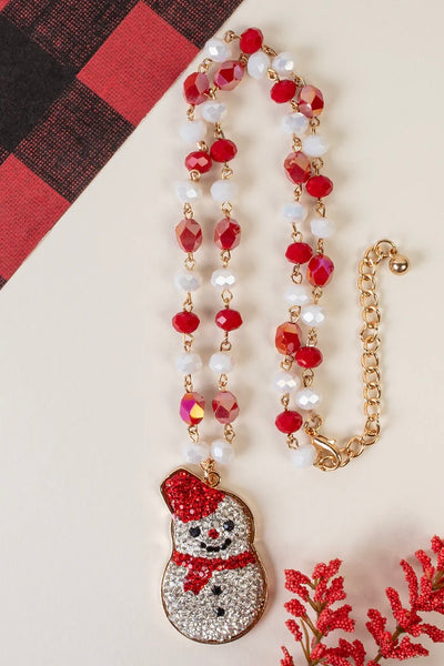 Snowman Necklace - Red