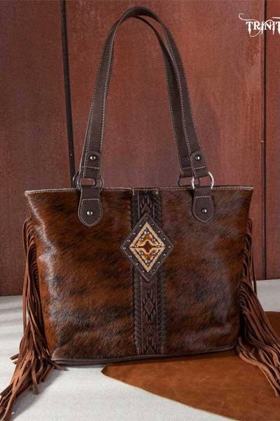 Trinity Ranch Hair On Cowhide Concealed Carry Tote-BROWN