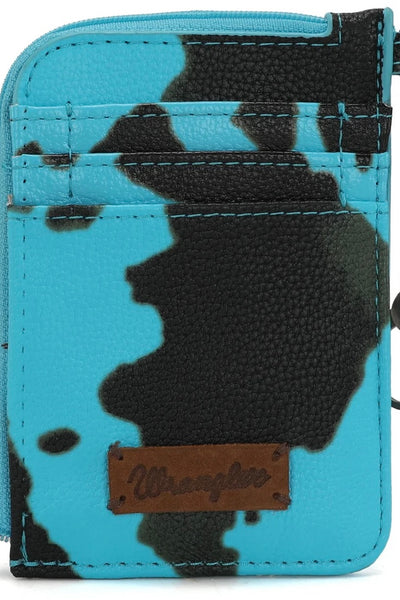 Wrangler Turquoise Cow Print Print Mini Zip Card Case