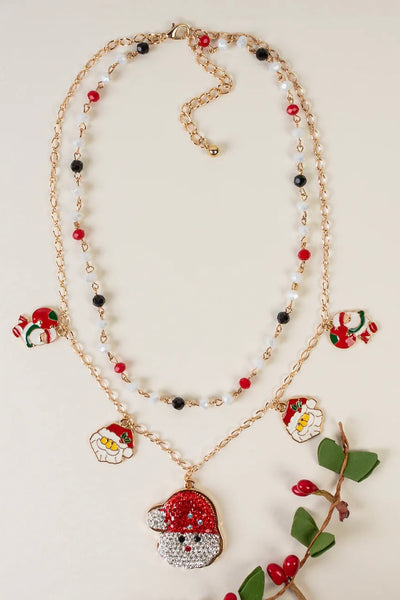 Layered Christmas Charm Necklace - Red